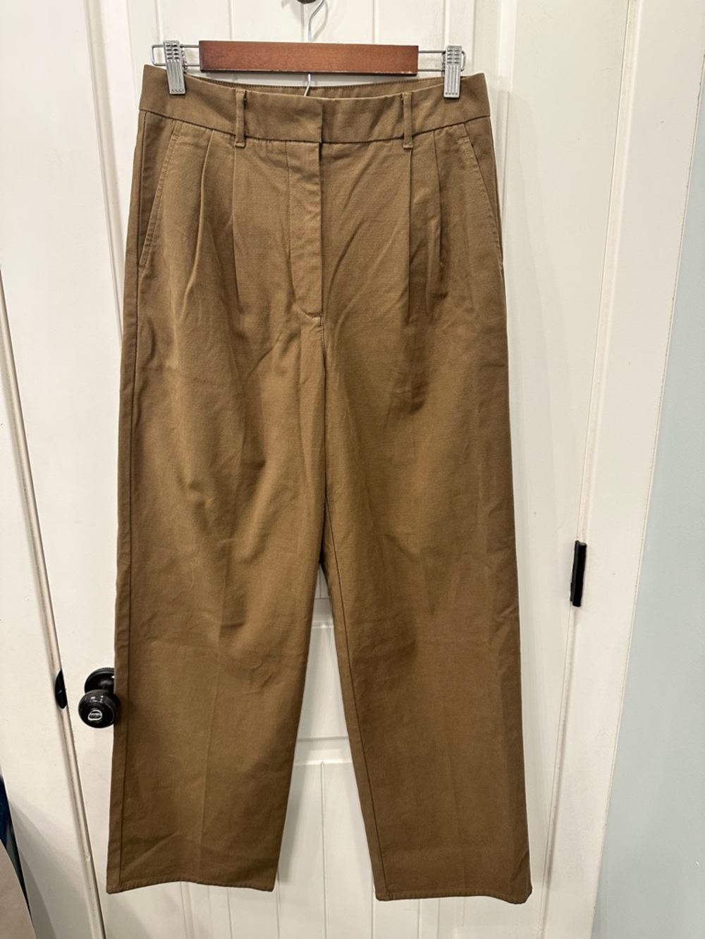 Aritzia Wilfred Free Tan Brown Pleated High Rise Wide Leg Trousers Pants 8